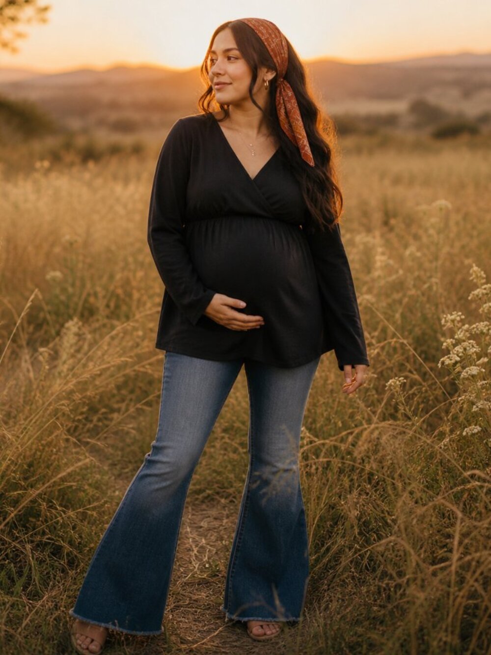 Maternity Babydoll Blouse Small Black Empire Waist Boho Flowing Pregnancy Top